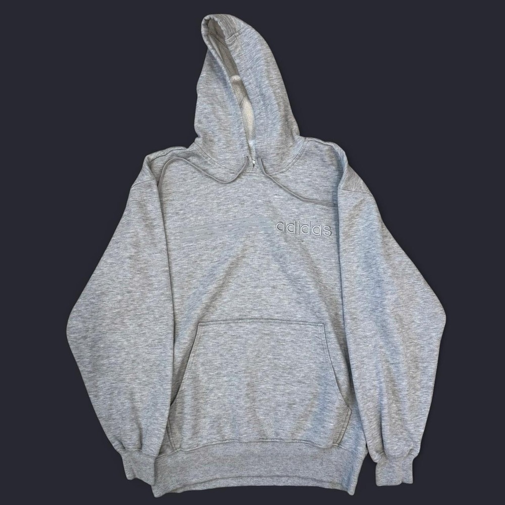 Vintage Adidas Grey Pullover‎ Hoodie Adult Medium 3 Stripes Skater Boxy Fit Y2K